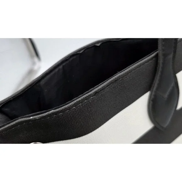 Simply Spring Tote Black White Stripes Flower Print Bows NWT Large Stylish #0255 - Picture 3 of 7